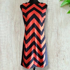NWT Michael Kors Coral & Navy Chevron Pattern Sleeveless Sheath Midi Dress Sz 10